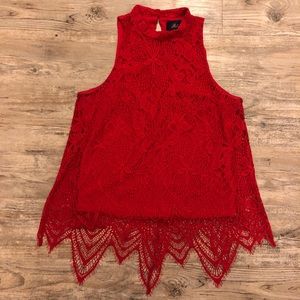 Red tank with lace overlay